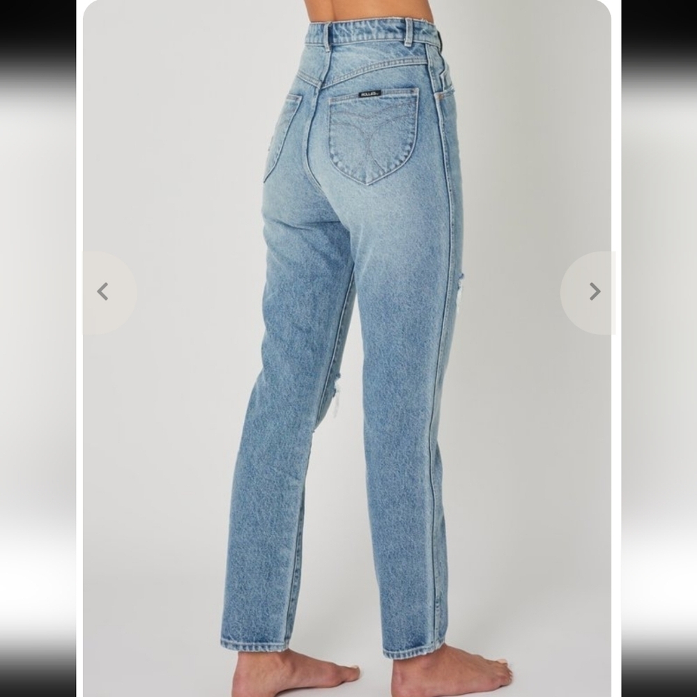 ROLLA'S Elle Garage Worn Blue Distressed Straight Leg Jeans Sz 26 High Rise - Picture 2 of 16